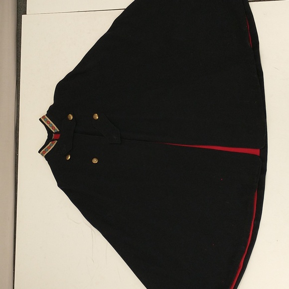 Vintage Wool Cape Navy Blue w Red Lining Nurse w Trim Cover Quality moth damage - Picture 16 of 16